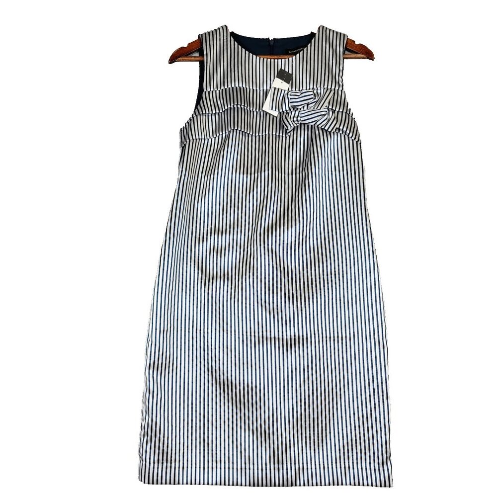 Banana Republic Dress Women 4 Gray Blue Striped Lined Bow Detail Sleeveless NWT